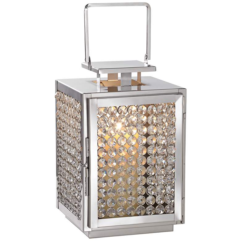Image 1 Chrome and Crystal 12" High Lantern Candleholder