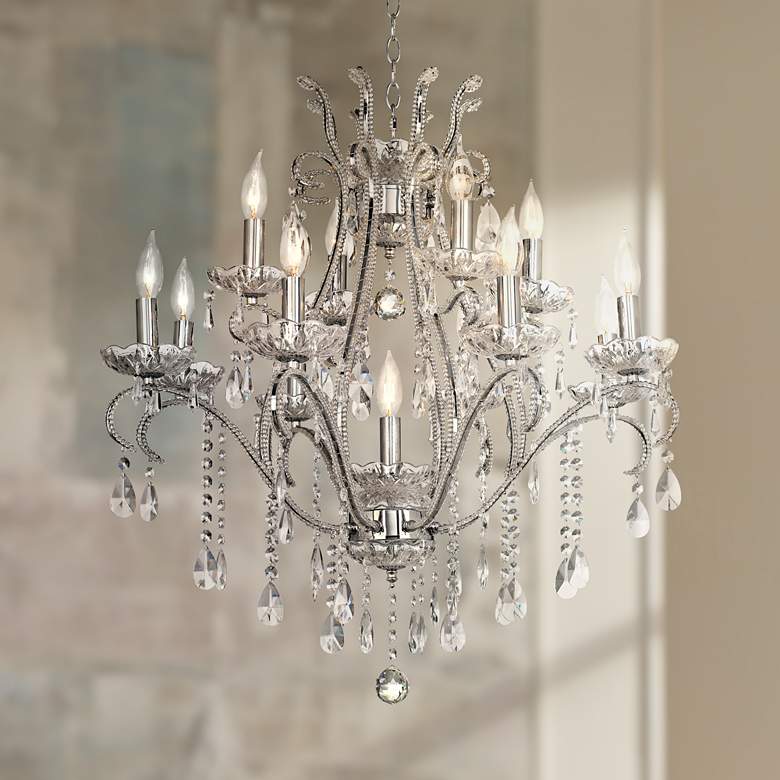 Image 1 Chrome and Crystal 29 inch Wide 12-Light Chandelier