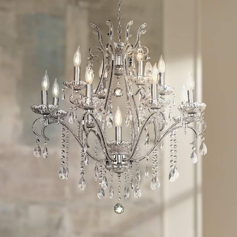Image 1 Chrome and Crystal 29" Wide 12-Light Chandelier