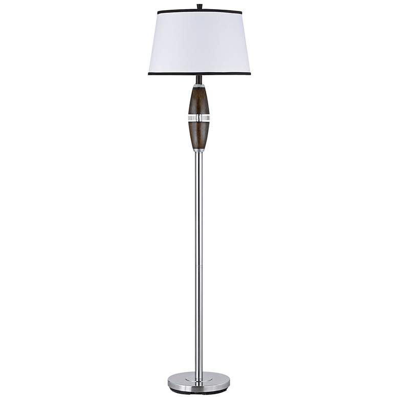 Image 1 Chrome and Faux Wood Modern Floor Lamp