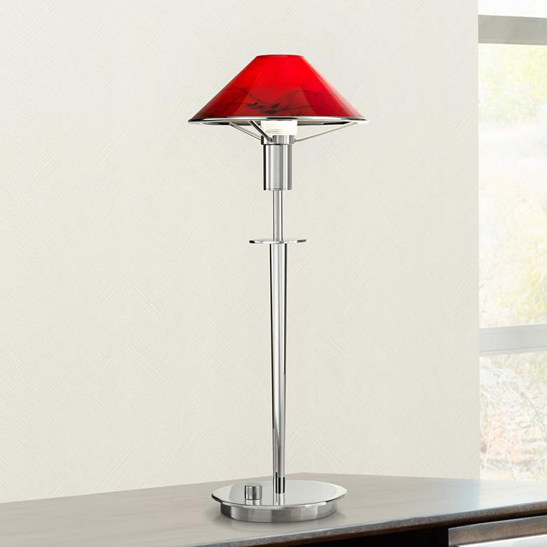 Image 1 Chrome and Red Magma Tented Halogen Holtkoetter Desk Lamp