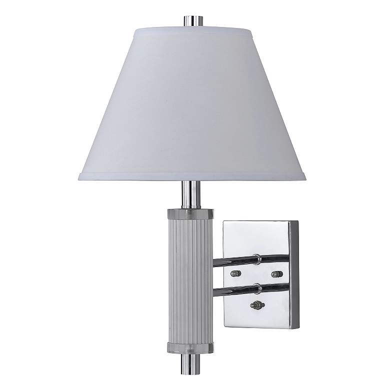 Image 1 Chrome Finish Metal and White Shade Modern Plug-In Wall Light
