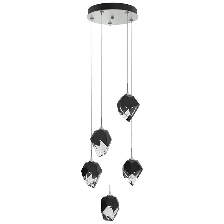 Image 1 Chrysalis 15.4"W 5-Light Platinum Small Black Crystal Standard Pendant