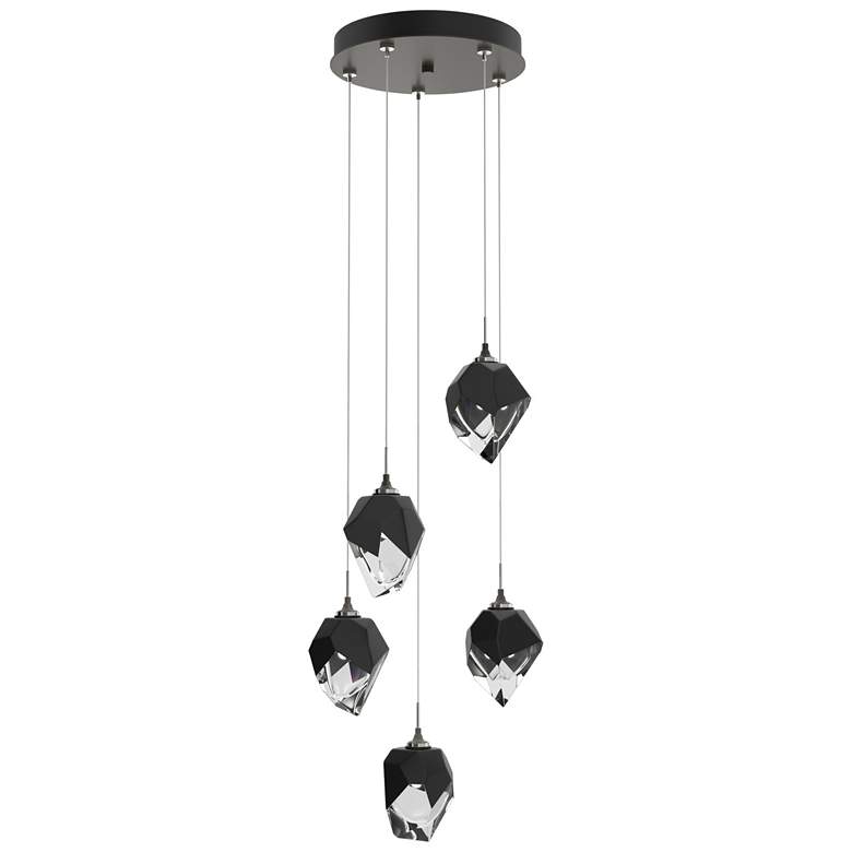 Image 1 Chrysalis 15.4"W 5-Light Small Black Crystal Dark Smoke Long Pendant