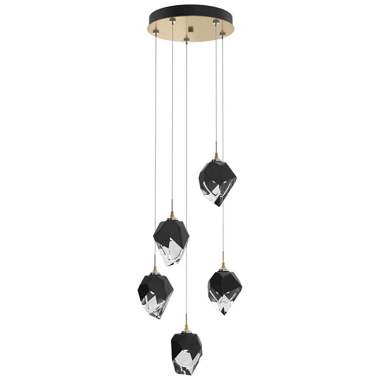 Image 1 Chrysalis 15.4"W 5-Light Small Black Crystal Modern Brass Long Pendant