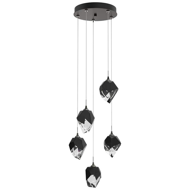 Image 1 Chrysalis 15.4"W 5-Light Small Black Crystal Rubbed Bronze Long Pendan