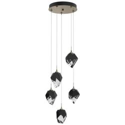 Chrysalis 15.4"W 5-Light Small Black Crystal Soft Gold Long Pendant