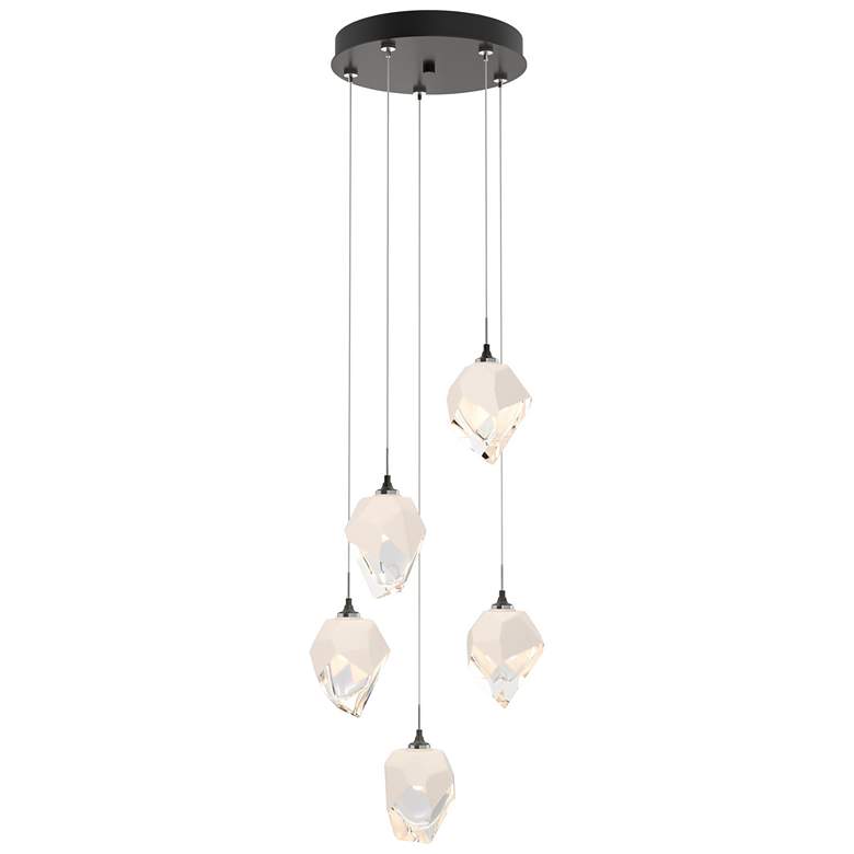 Image 1 Chrysalis 15.4"W 5-Light Small White Crystal Rubbed Bronze Long Pendan
