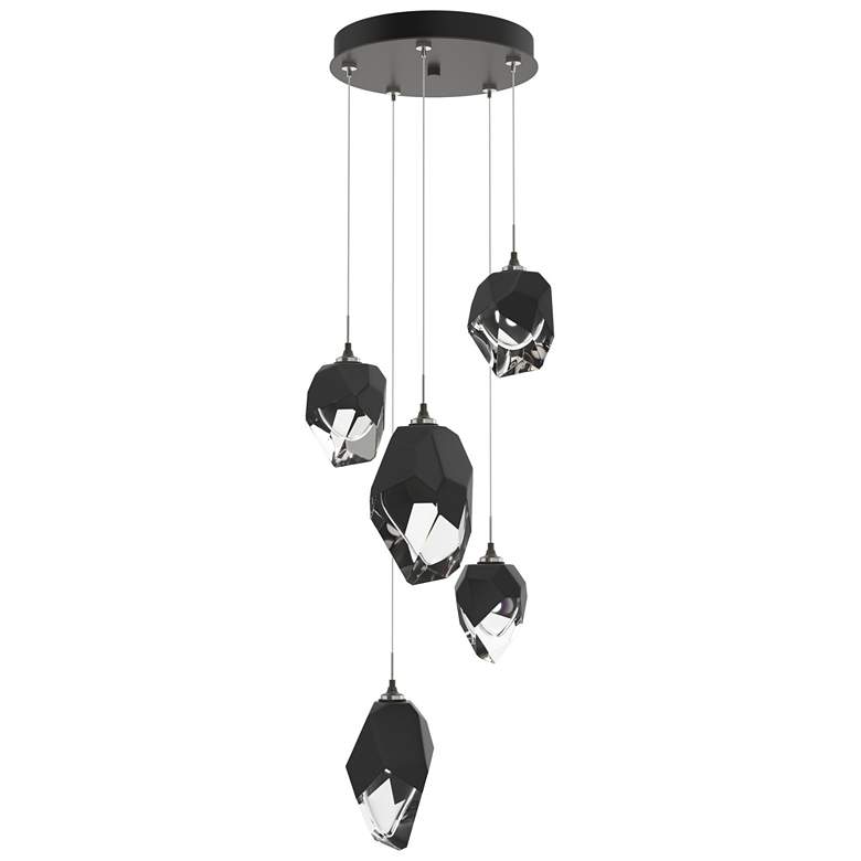Image 1 Chrysalis 15.7"W 5-Light Mixed Black Crystal Dark Smoke Long Pendant