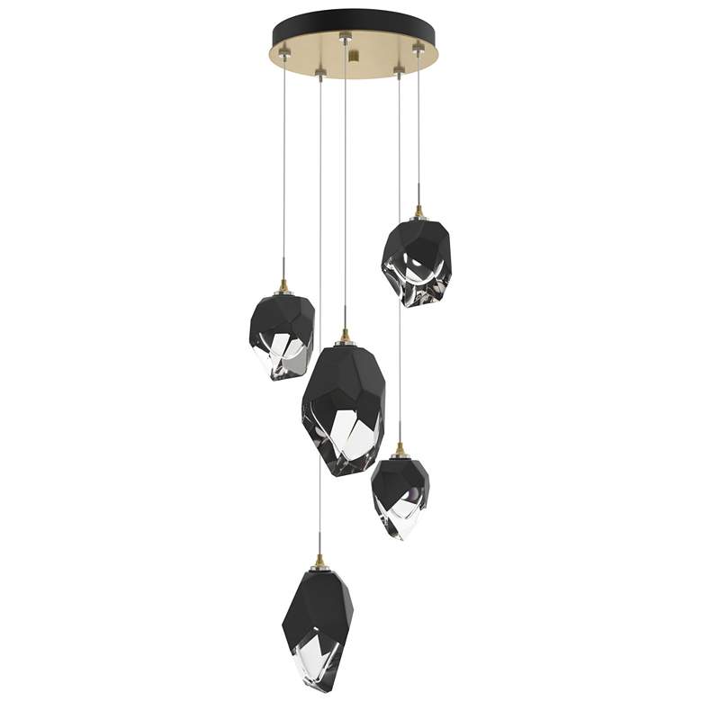 Image 1 Chrysalis 15.7"W 5-Light Mixed Black Crystal Modern Brass Long Pendant