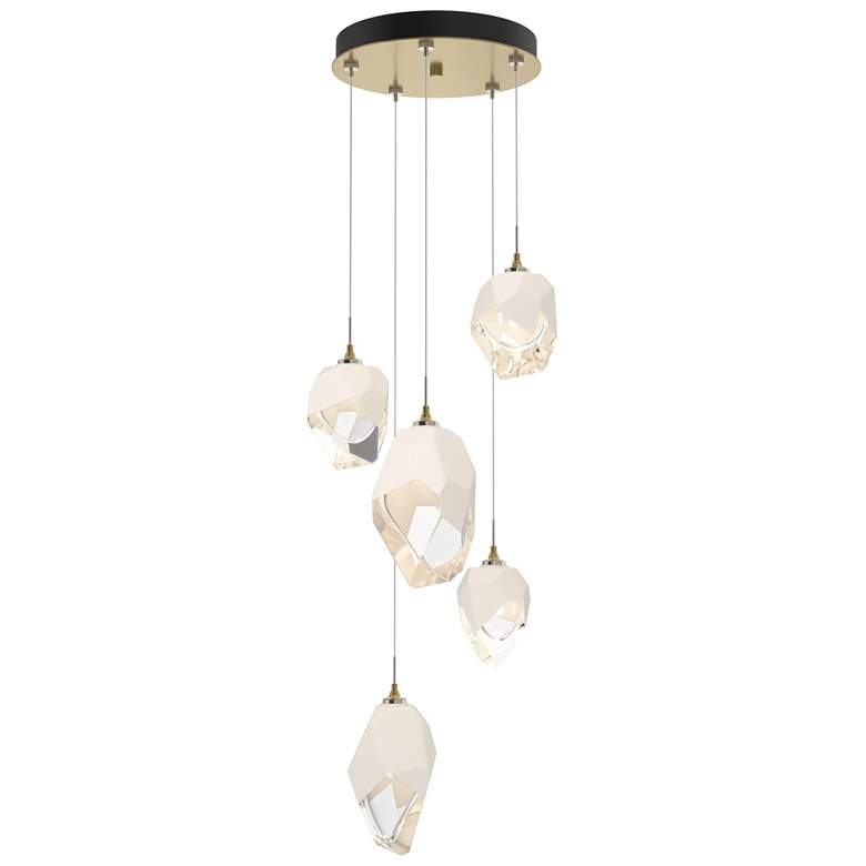 Image 1 Chrysalis 15.7"W 5-Light Mixed White Crystal Modern Brass Long Pendant