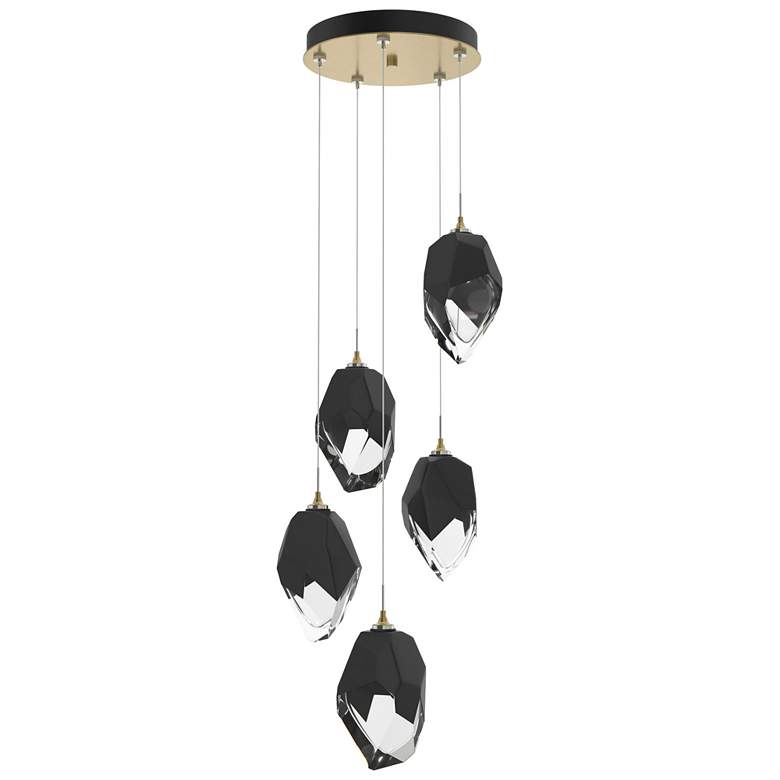 Image 1 Chrysalis 16.1"W 5-Light Large Black Crystal Modern Brass Long Pendant
