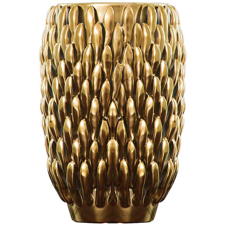 Image 1 Chrysanthemum 11 1/2" High Matte Gold Small Ceramic Vase