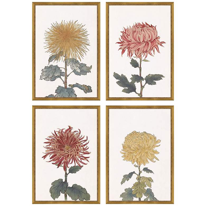 Image 2 Chrysanthemum 25 inch High 4-Piece Giclee Framed Wall Art Set