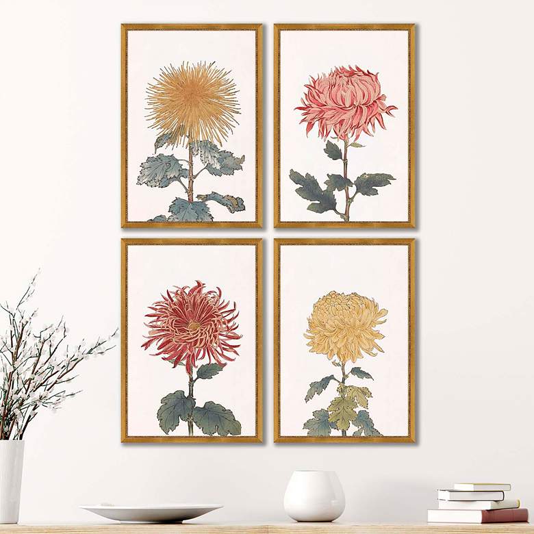 Image 1 Chrysanthemum 25" High 4-Piece Giclee Framed Wall Art Set