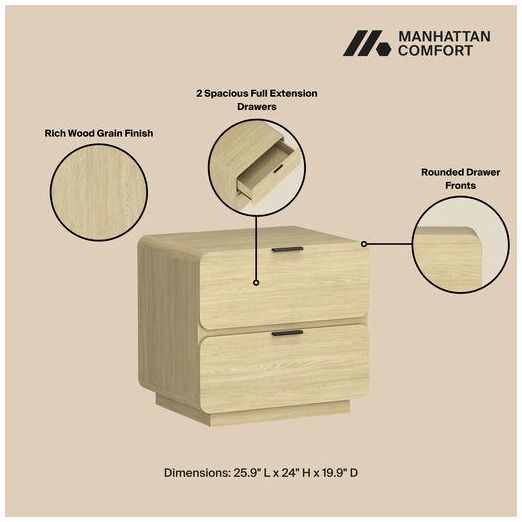 Chrystie Contemporary Modern 2-Piece Dresser and Nightstand in Natural