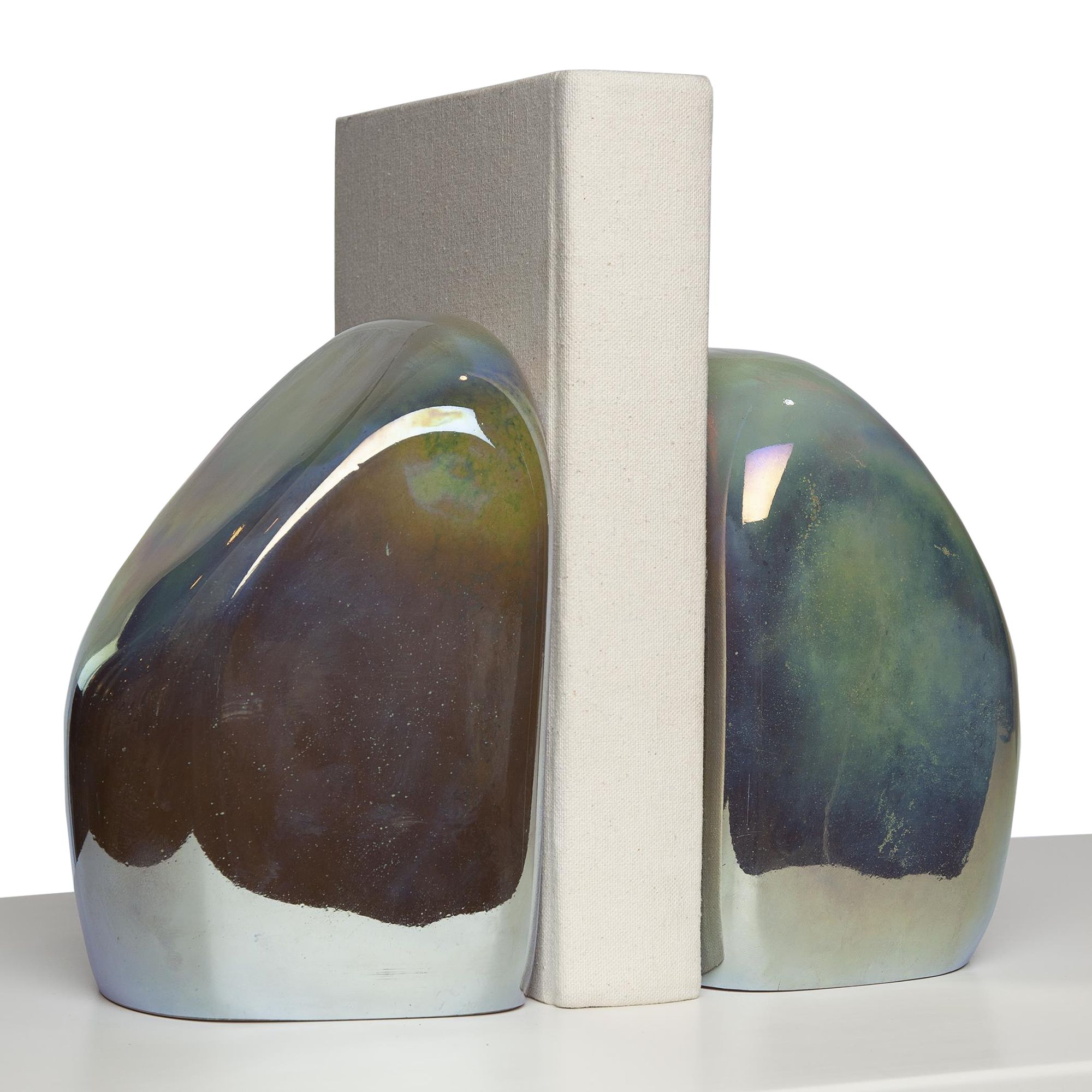 Image 4 Chunk Iris Gelp Metallic Art Glass Decorative Bookends more views