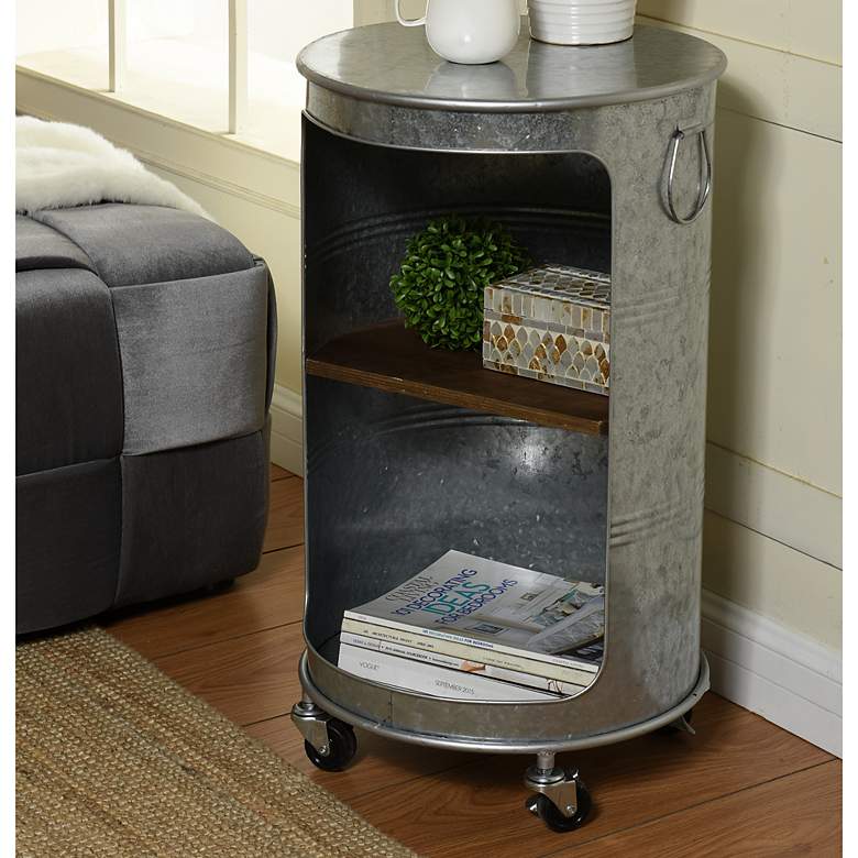 Image 1 Church St. 15 3/4" Wide Galvanized Metal Caster Side Table