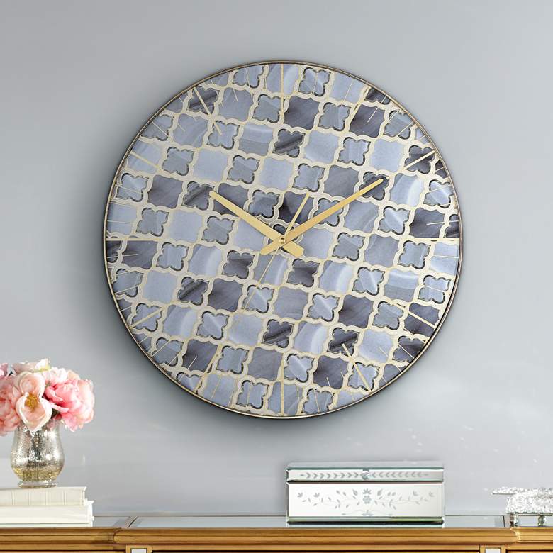 Image 1 Cian Patterned Gray 17 3/4" Round Wall Clock