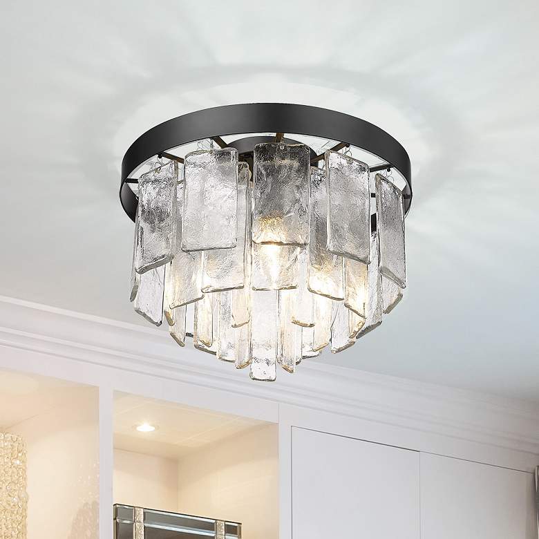 Image 2 Ciara 13"W Black Water Glass 3-Light Ceiling/Pendant Light