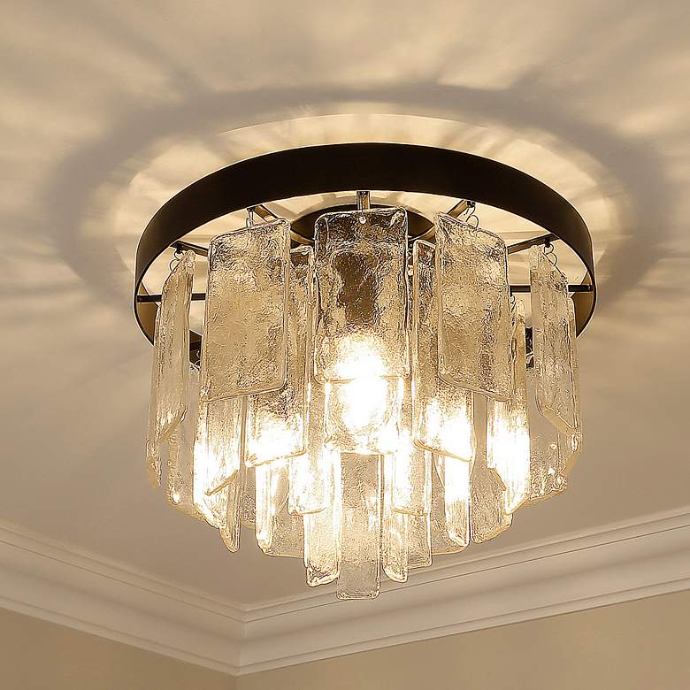 Image 7 Ciara 13"W Black Water Glass 3-Light Ceiling/Pendant Light more views