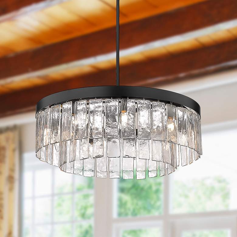 Image 1 Ciara 27" Wide Chandelier in Matte Black with Hammered Water Glass