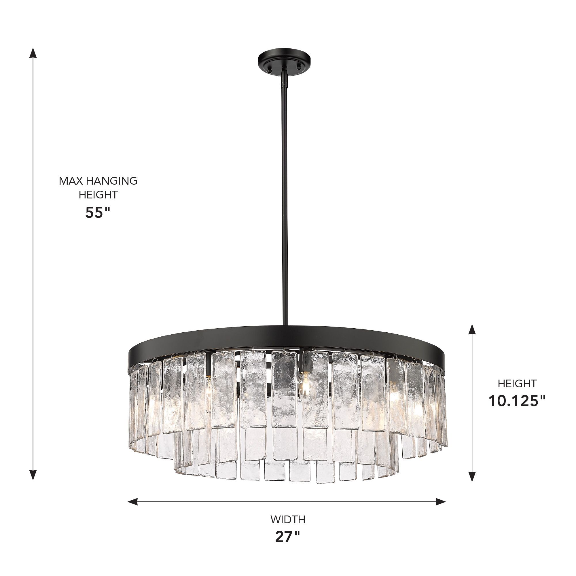 Ciara 27" Wide Chandelier in Matte Black with Hammered Water Glass