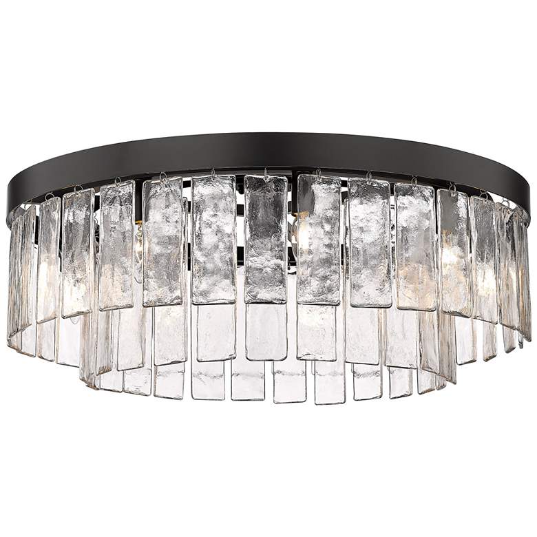 Image 1 Ciara 27" Wide Semi-Flush in Matte Black with Hammered Water Glass