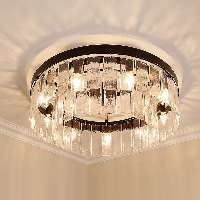 Image 1 Ciara 27" Wide Semi-Flush in Matte Black with Hammered Water Glass