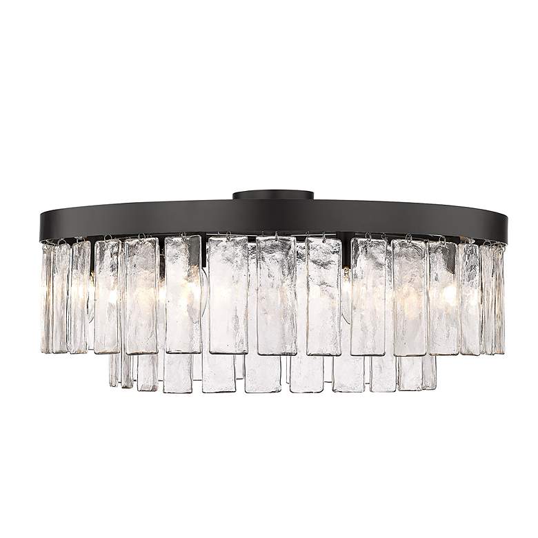 Image 3 Ciara 27" Wide Semi-Flush in Matte Black with Hammered Water Glass more views