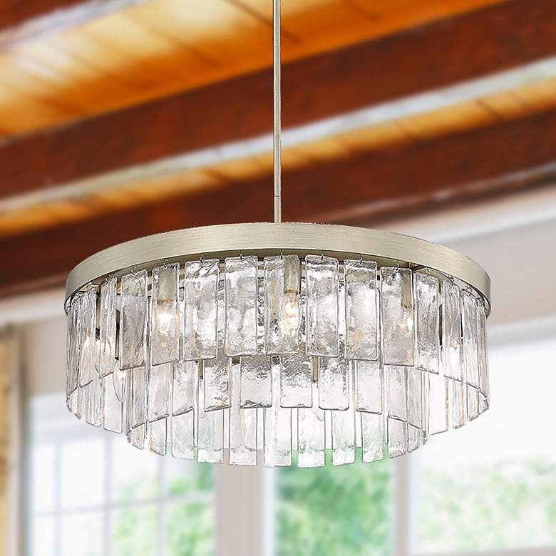 Image 1 Ciara 27"W White Gold 9-Light Chandelier w/ Hammered Glass