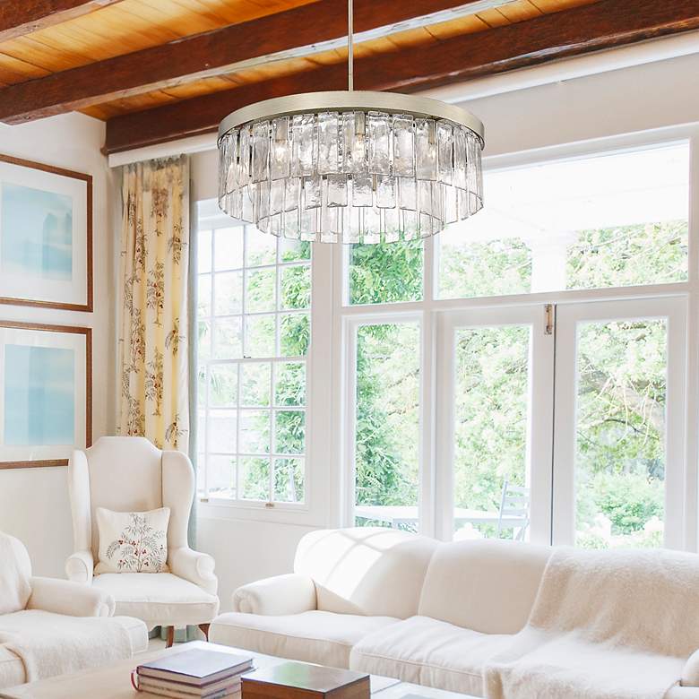 Image 7 Ciara 27"W White Gold 9-Light Chandelier w/ Hammered Glass more views