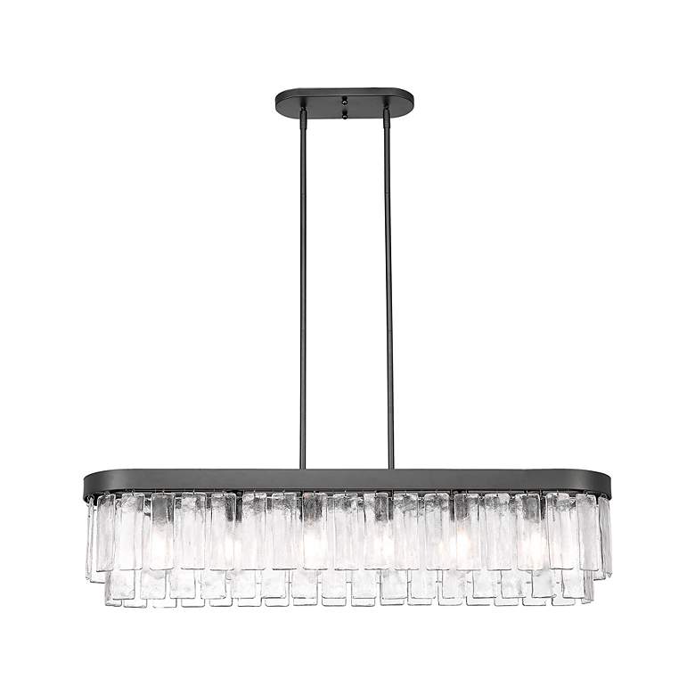 Image 2 Ciara 42" Wide Matte Black and Water Glass 6-Light Pendant more views