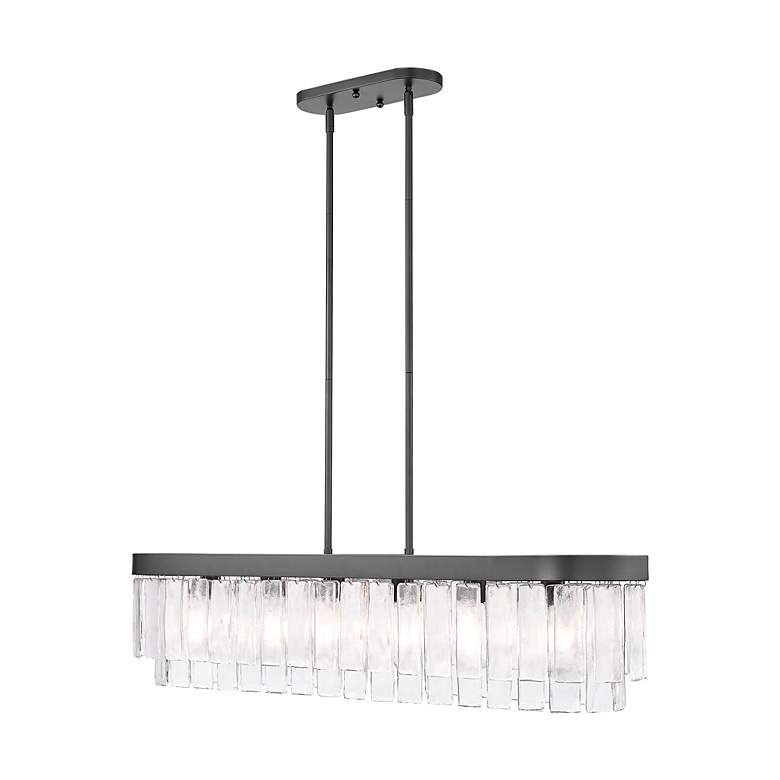 Image 3 Ciara 42" Wide Matte Black and Water Glass 6-Light Pendant more views