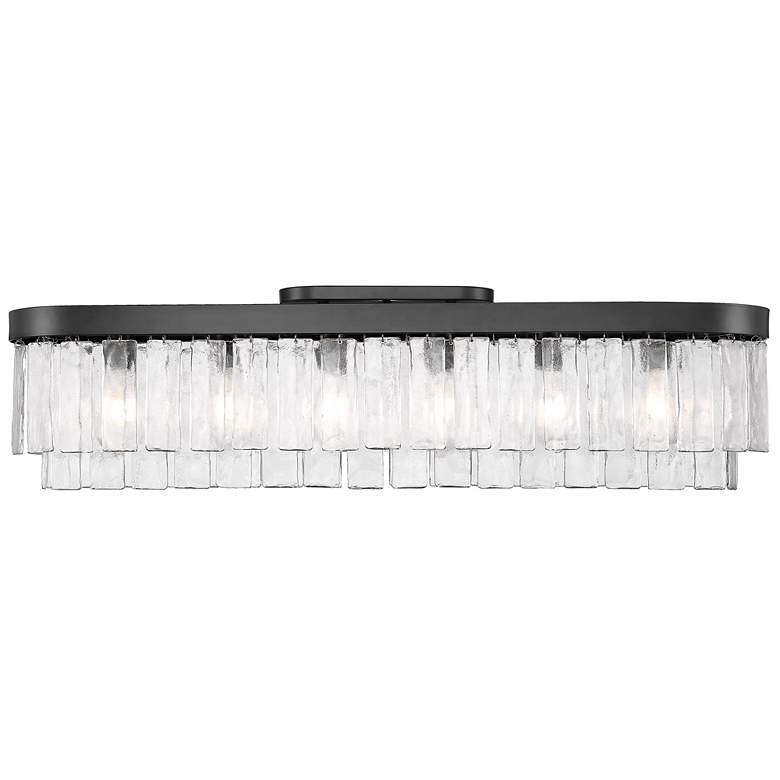 Image 1 Ciara 6-Light Flush Mount in Matte Black with Hammered Water Glass