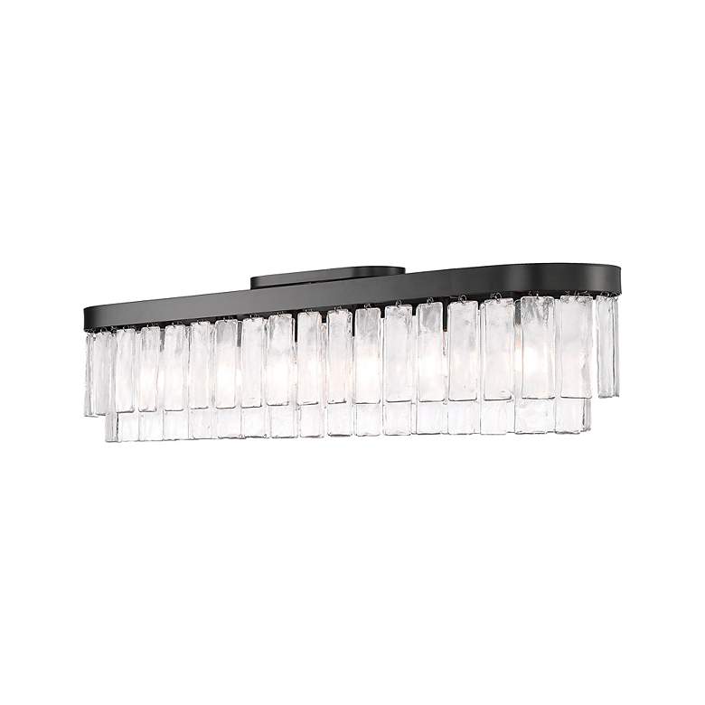 Image 3 Ciara 6-Light Flush Mount in Matte Black with Hammered Water Glass more views
