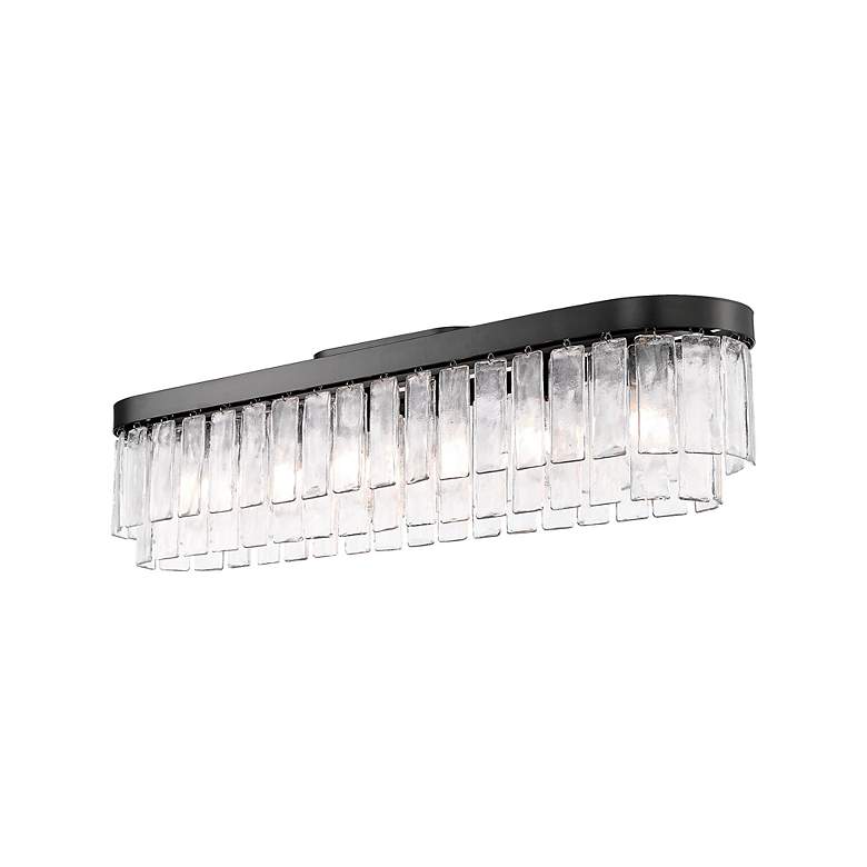Image 4 Ciara 6-Light Flush Mount in Matte Black with Hammered Water Glass more views