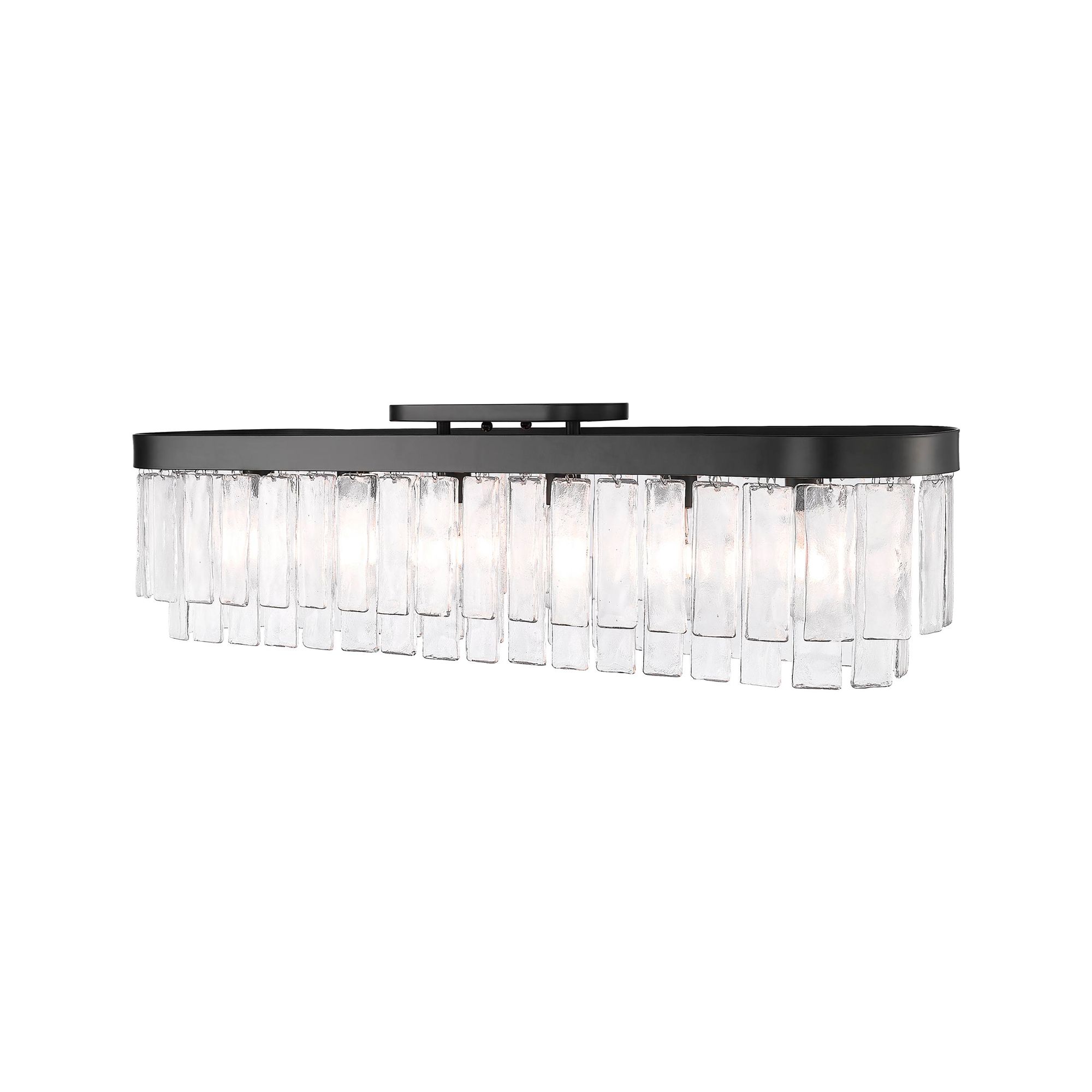 Ciara 6-Light Flush Mount in Matte Black with Hammered Water Glass
