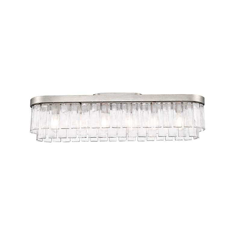 Image 2 Ciara 6-Light Flush Mount in Peruvian Silver with Hammered Water Glass more views