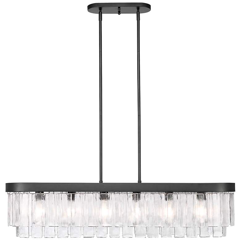 Image 1 Ciara 6-Light Linear Pendant in Matte Black with Hammered Water Glass
