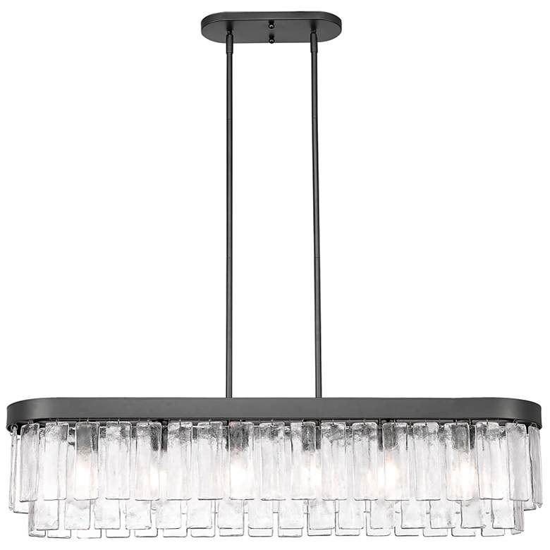 Image 2 Ciara 6-Light Linear Pendant in Matte Black with Hammered Water Glass more views