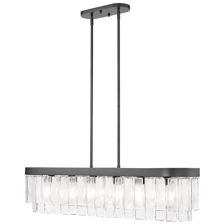 Image 3 Ciara 6-Light Linear Pendant in Matte Black with Hammered Water Glass more views