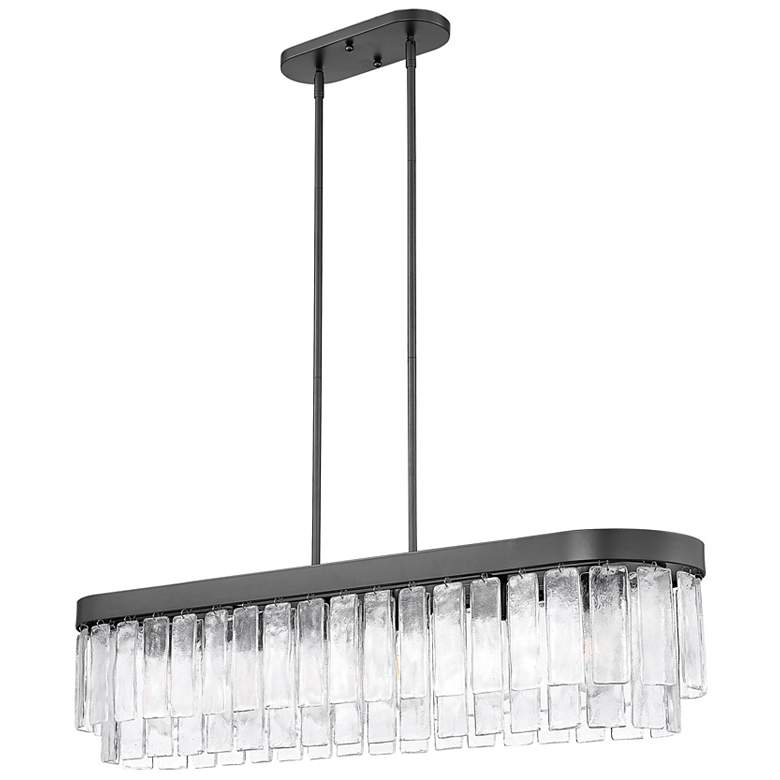 Image 4 Ciara 6-Light Linear Pendant in Matte Black with Hammered Water Glass more views