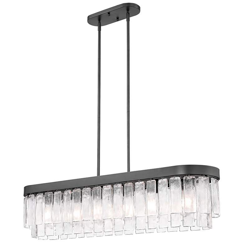 Image 5 Ciara 6-Light Linear Pendant in Matte Black with Hammered Water Glass more views