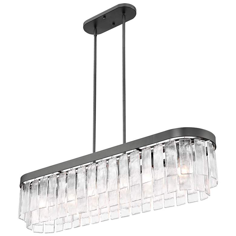 Image 6 Ciara 6-Light Linear Pendant in Matte Black with Hammered Water Glass more views