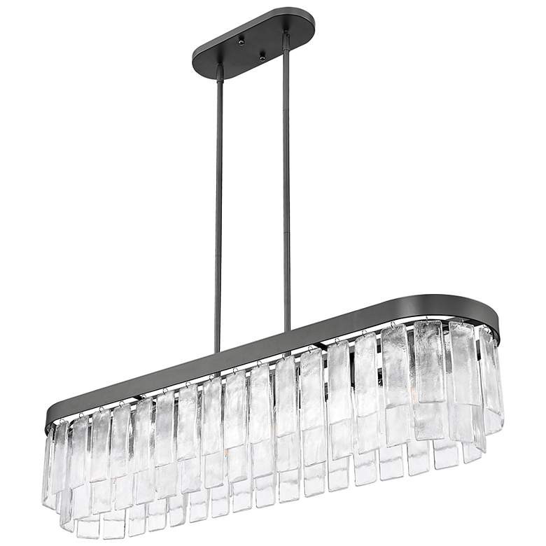 Image 7 Ciara 6-Light Linear Pendant in Matte Black with Hammered Water Glass more views