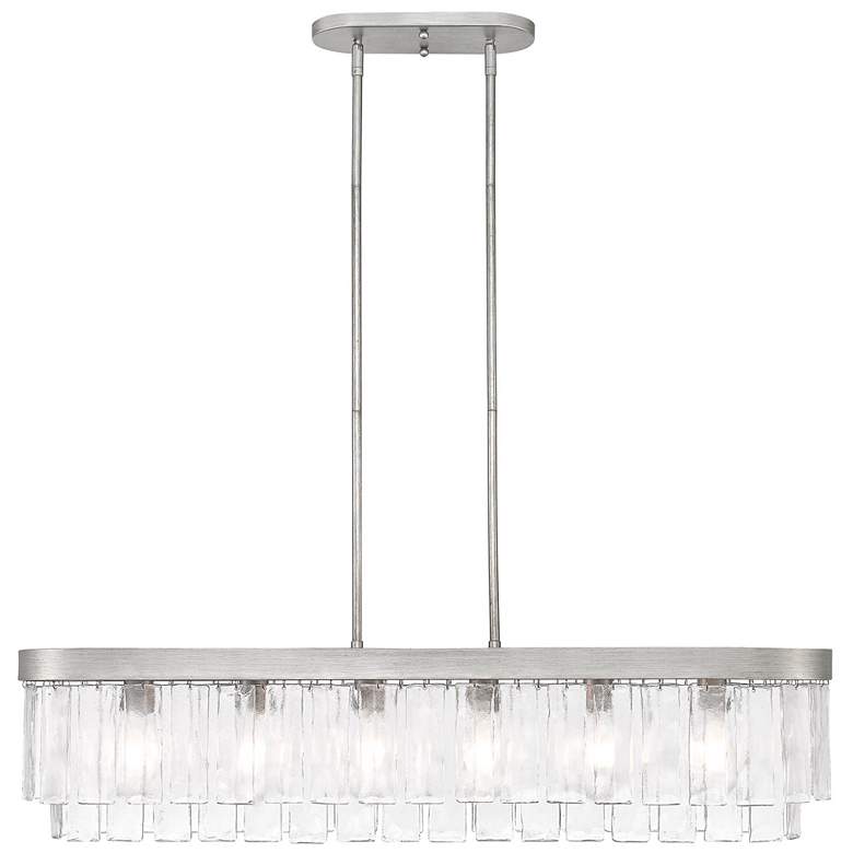 Image 1 Ciara 6-Light Linear Pendant in Peruvian Silver with Hammered Water Glass
