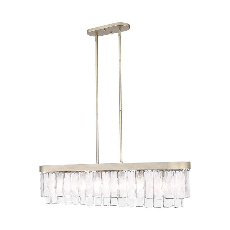 Image 3 Ciara 6-Light Linear Pendant in White Gold with Hammered Water Glass more views