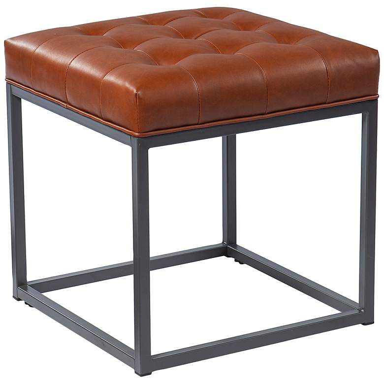 Image 2 Ciarin Brown Bonded Leather Tufted Square Ottoman
