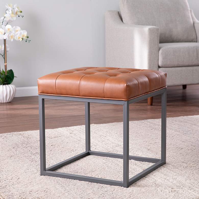 Image 1 Ciarin Brown Bonded Leather Tufted Square Ottoman